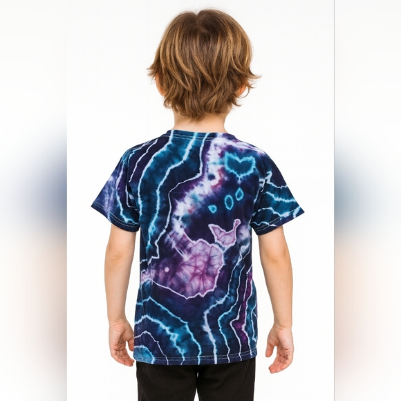 Kids Medium Purple And Teal Geode Style Tie Dye Tee Shirt T-shirt - Picture 2 of 6